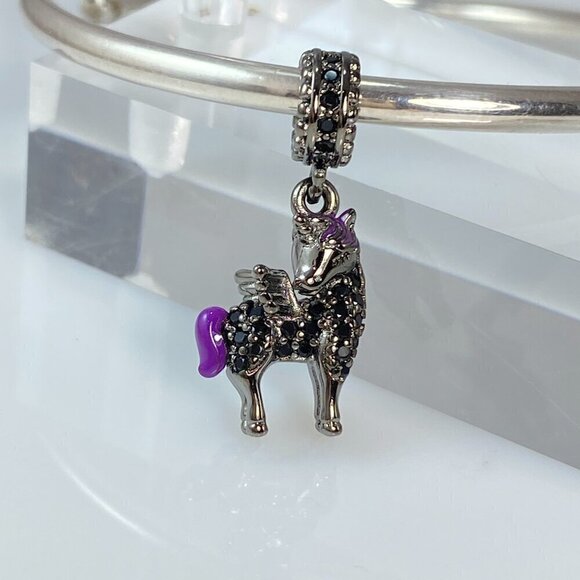 Black Zircon Pave Unicorn Dangle Charm - Picture 10 of 14